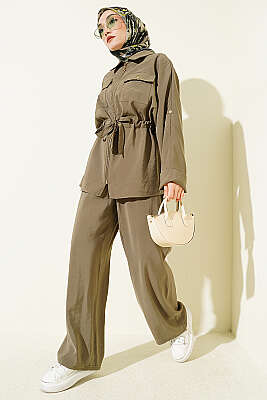 Göğüs Cepli Bel Tünelli Modal Takım Haki - İkili Takım