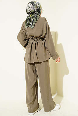 Göğüs Cepli Bel Tünelli Modal Takım Haki - İkili Takım