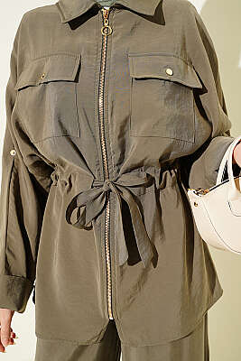 Göğüs Cepli Bel Tünelli Modal Takım Haki - İkili Takım