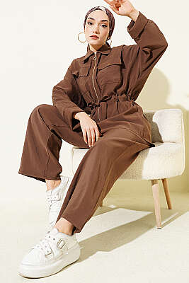 Göğüs Cepli Bel Tünelli Modal Takım Kahve - VAV TEKSTİL