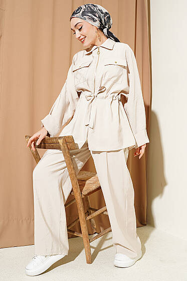 Göğüs Cepli Bel Tünelli Modal Takım Taş - İkili Takım