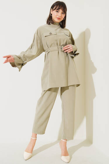 Göğüs Cepli Bileği Kemerli İkili Takım Haki - İkili Takım