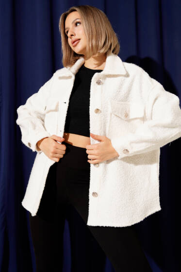 Göğüs Cepli Buklet Ceket Ekru - Kadın Giyim Modelleri