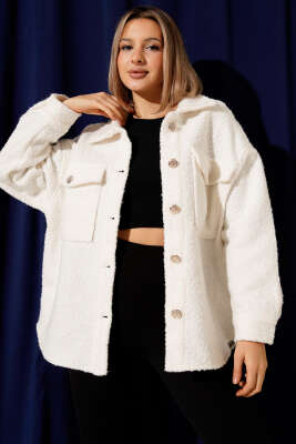 Göğüs Cepli Buklet Ceket Ekru - Kadın Giyim Modelleri