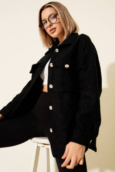 Göğüs Cepli Buklet Ceket Siyah - Kadın Giyim Modelleri