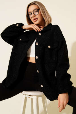 Göğüs Cepli Buklet Ceket Siyah - Kadın Giyim Modelleri