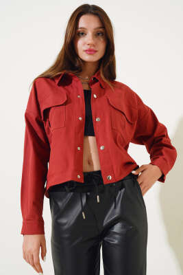 Göğüs Cepli Çıtçıtlı Gabardin Ceket Alizarin - Kadın Giyim Modelleri