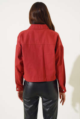 Göğüs Cepli Çıtçıtlı Gabardin Ceket Alizarin - Kadın Giyim Modelleri