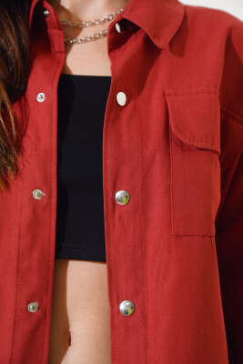 Göğüs Cepli Çıtçıtlı Gabardin Ceket Alizarin - Kadın Giyim Modelleri