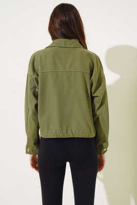 Göğüs Cepli Çıtçıtlı Gabardin Ceket Haki - Kadın Giyim Modelleri