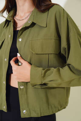 Göğüs Cepli Çıtçıtlı Gabardin Ceket Haki - Kadın Giyim Modelleri