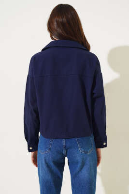 Göğüs Cepli Çıtçıtlı Gabardin Ceket Lacivert - Kadın Giyim Modelleri