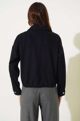 Göğüs Cepli Çıtçıtlı Gabardin Ceket Siyah - Kadın Giyim Modelleri