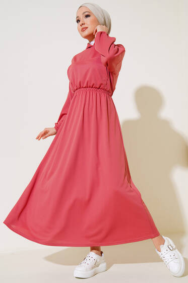 Göğüs Cepli Elbise Gül Kurusu - Tesettür Elbise