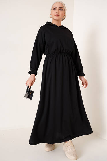 Göğüs Cepli Elbise Siyah - Tesettür Elbise
