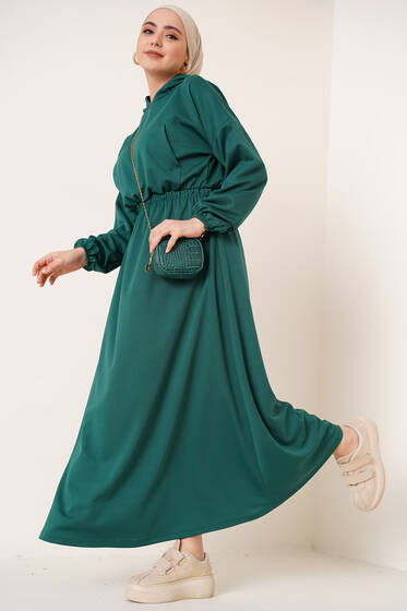 Göğüs Cepli Elbise Yeşil - Tesettür Elbise