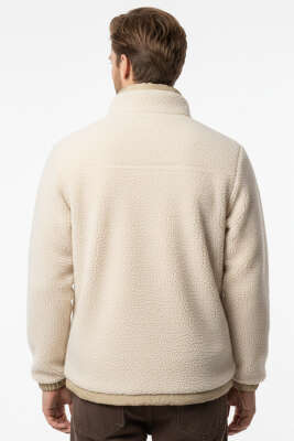 Göğüs Cepli Fermuarlı Peluş Erkek Mont Krem - Erkek Mont