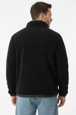 Göğüs Cepli Fermuarlı Peluş Erkek Mont Siyah - Erkek Mont