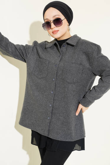 Göğüs Cepli Kaşe Gömlek Füme - Gömlek
