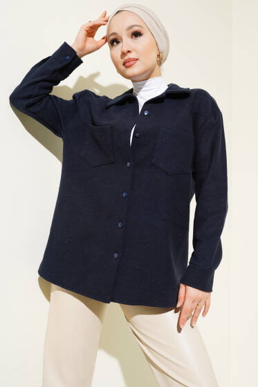 Göğüs Cepli Kaşe Gömlek Lacivert - Gömlek