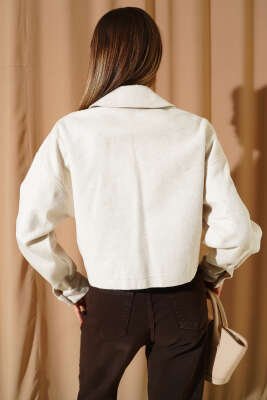 Göğüs Cepli Kısa Kaşe Ceket Taş - Kadın Giyim Modelleri