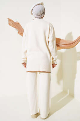 Göğüs Cepli Triko İkili Takım Bej - Triko İkili Takım