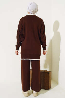 Göğüs Cepli Triko İkili Takım Kahve - Triko İkili Takım