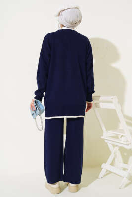 Göğüs Cepli Triko İkili Takım Lacivert - Triko İkili Takım