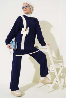 Göğüs Cepli Triko İkili Takım Lacivert - Triko İkili Takım