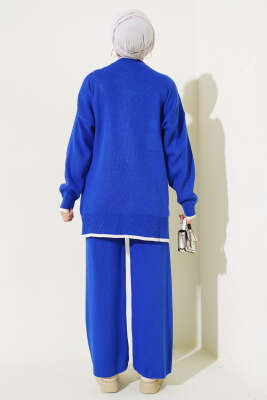 Göğüs Cepli Triko İkili Takım Saks - Triko İkili Takım