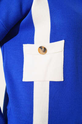 Göğüs Cepli Triko İkili Takım Saks - Triko İkili Takım