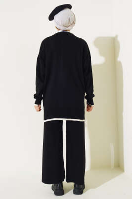 Göğüs Cepli Triko İkili Takım Siyah - Triko İkili Takım