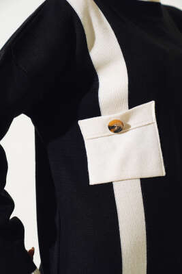 Göğüs Cepli Triko İkili Takım Siyah - Triko İkili Takım