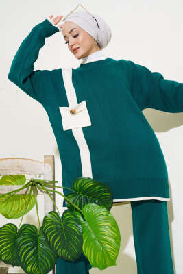 Göğüs Cepli Triko İkili Takım Zümrüt - Triko İkili Takım