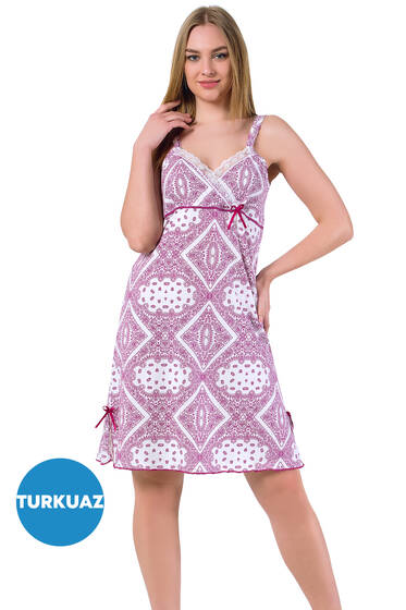 Göğüs Dantelli Bayan Gecelik Turkuaz - Pijama & Gecelik