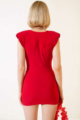 Göğüs Dekolteli Mini Elbise Kırmızı - Kadın Giyim Modelleri