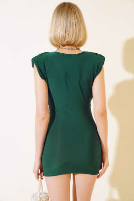 Göğüs Dekolteli Mini Elbise Zümrüt Yeşili - Kadın Giyim Modelleri