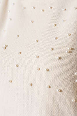 Göğüs İncili Triko İkili Takım Bej - Triko İkili Takım