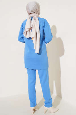 Göğüs İncili Triko İkili Takım İndigo - Triko İkili Takım