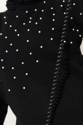 	 Göğüs İncili Triko İkili Takım Siyah - Triko İkili Takım