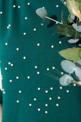 Göğüs İncili Triko İkili Takım Zümrüt - Triko İkili Takım