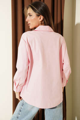 Göğüs Nakışlı Terikoton Gömlek Pembe - Kadın Giyim Modelleri