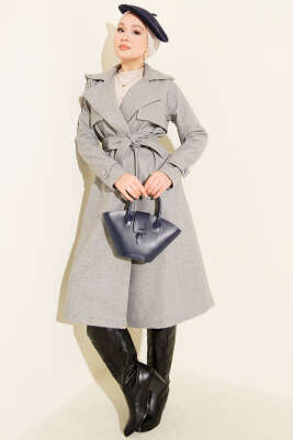 Göğüs Parça Detaylı Kaşe Kaban Gri - Kaban