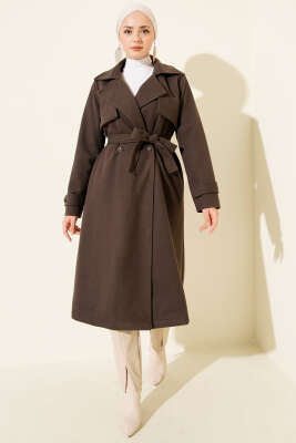 Göğüs Parça Detaylı Kaşe Kaban Kahve - FİXAY