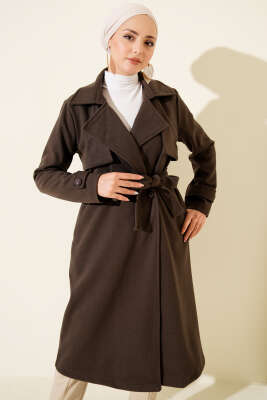 Göğüs Parça Detaylı Kaşe Kaban Kahve - Kaban