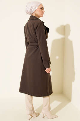 Göğüs Parça Detaylı Kaşe Kaban Kahve - Kaban