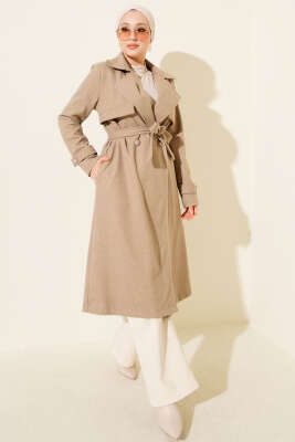 Göğüs Parça Detaylı Kaşe Kaban Vizon - Kaban