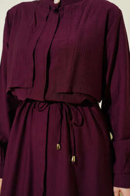 Göğüs Parçalı İp Kuşaklı Uzun Tunik Takım Burgonya - İkili Takım