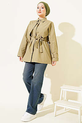 Göğüs Parçalı Kuşaklı Poplin Gömlek Nefti - Gömlek