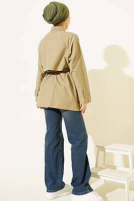 Göğüs Parçalı Kuşaklı Poplin Gömlek Nefti - Gömlek